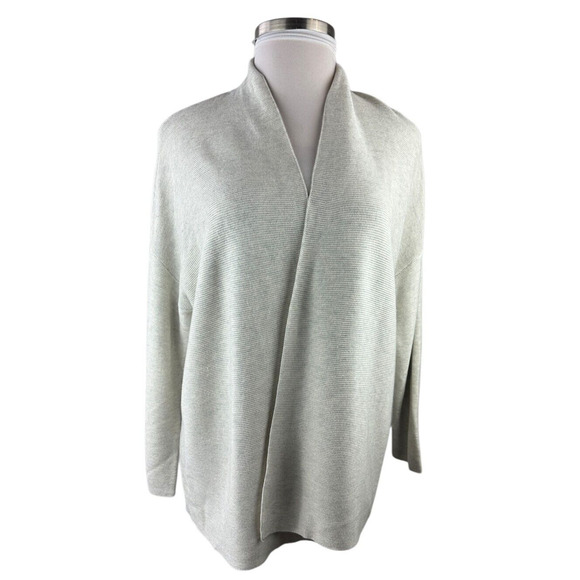 Eileen Fisher Silk & Cashmere Ribbed Open Cardigan Cream No Size Plus Size 2X ? - Picture 11 of 11